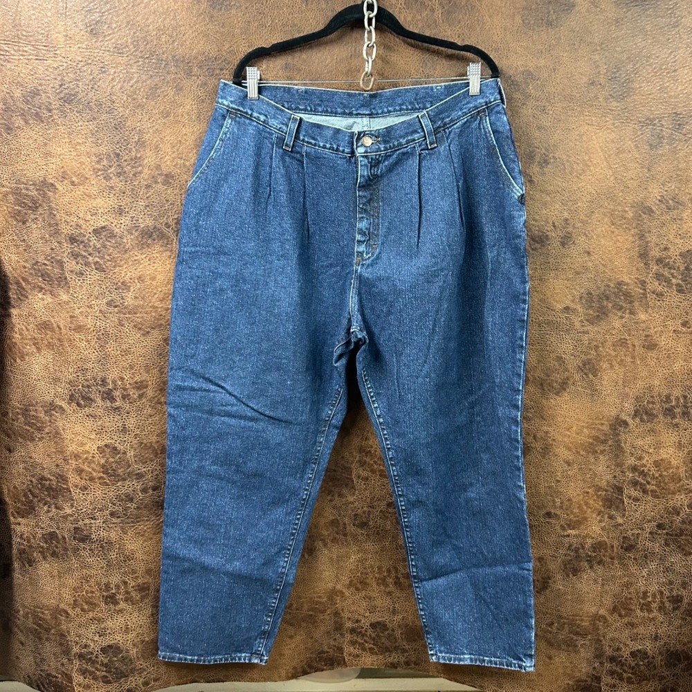 Lee Pleated Waist 22W Petite Denim Blue Jeans Classic Baggy Western Vintage‎ 80s
